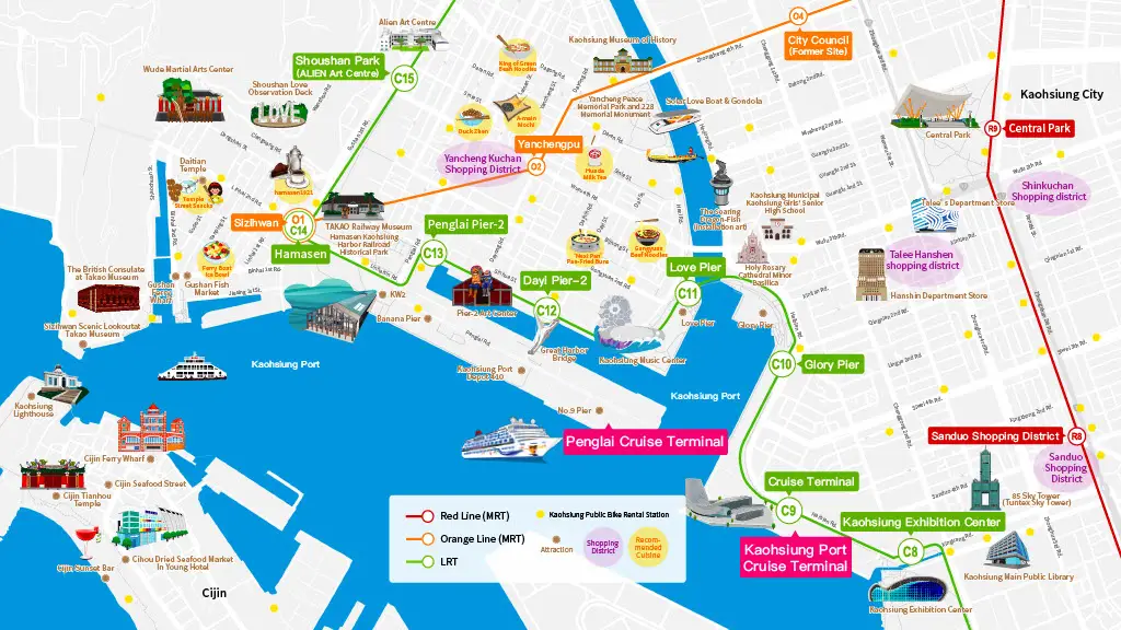 Map Attractions Around Port of Kaohsiung